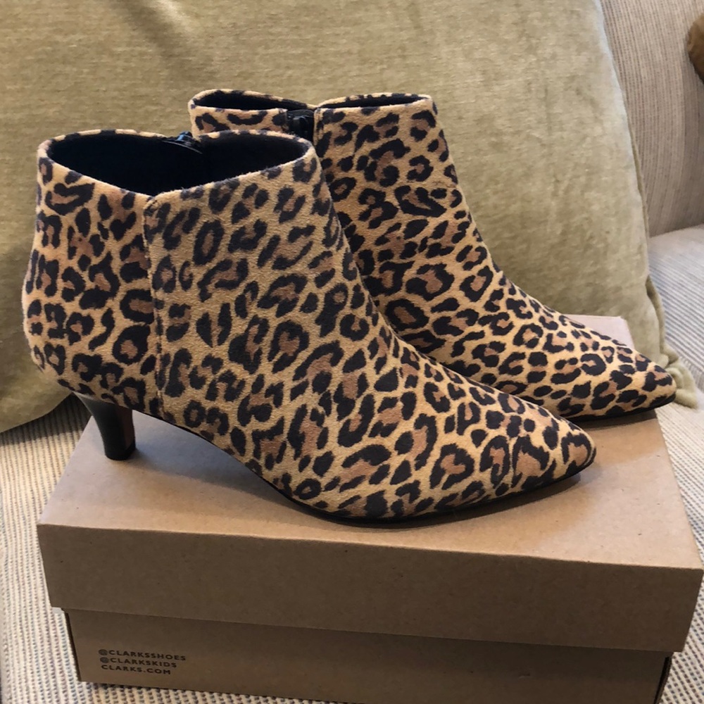 Clarks leopard booties. NWT